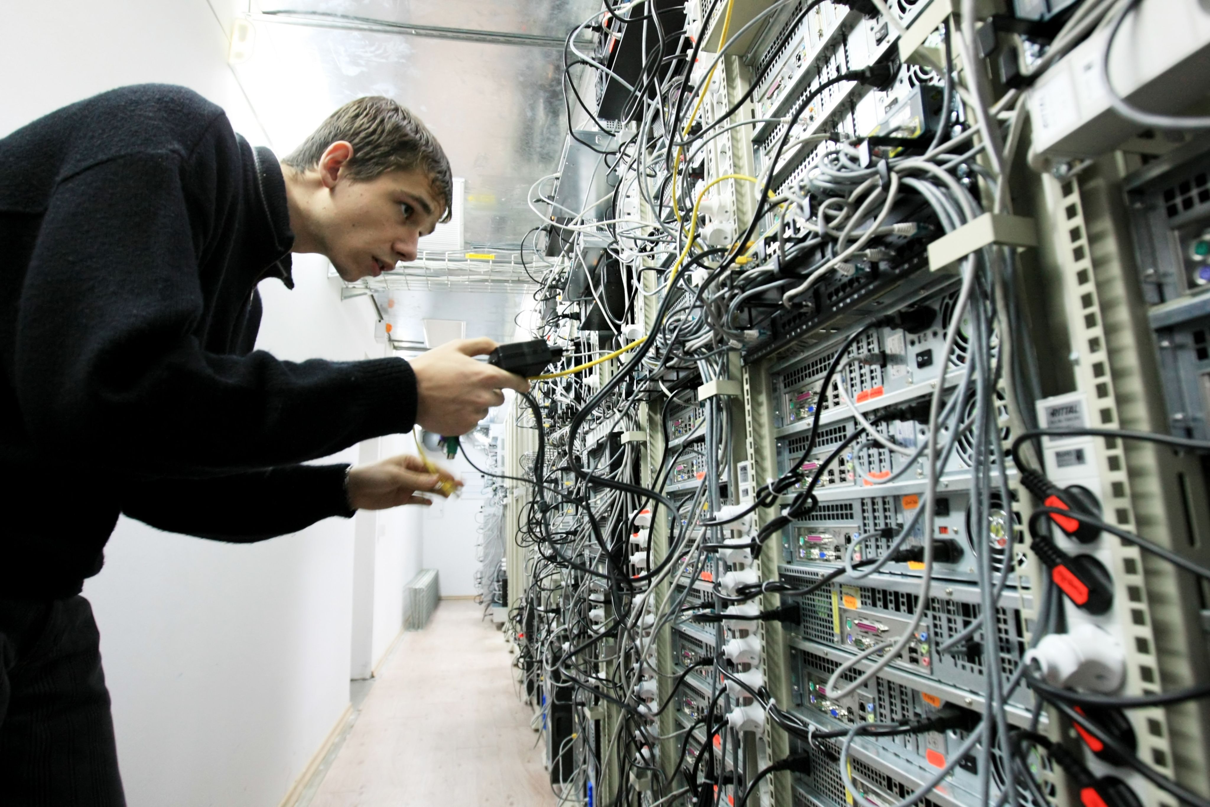 A worker at a data centre